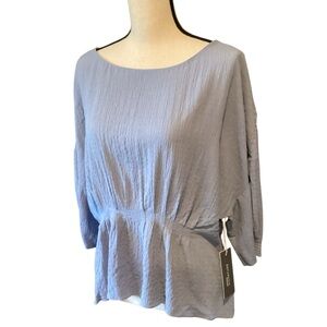 NWT Nordstrom Signature Tuck Detail Top 3/4 Puff Sleeve Loose Fit Size Large
